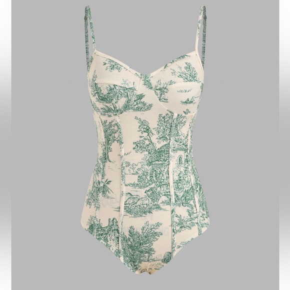 Cider Tops - Cider Green Toile Bodysuit with corset detail size Large